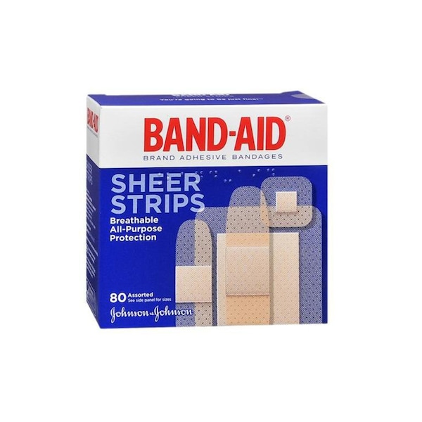 Band-Aid Adhesive Strip 2-1/4x3 In., 3/4x3 In., 5/8x2-1/4 In., 7/8x7/8 In. Plastic Assorted Shapes Sheer, 80PK 08137004669 - main